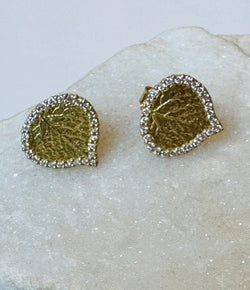 Ross Andrews Large Yellow Gold and Pave Diamond Aspen Leaf Earrings