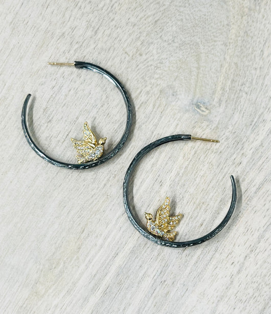 Arman Hoop Earrings With Gold and Diamond Birds