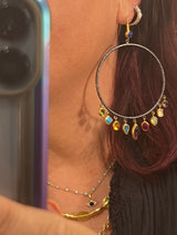 Ara Multi-Gemstone 24k Gold and Oxidized Silver Circle Dangle Earrings
