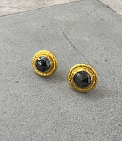 Ara 24k Gold & Black Diamond Stud Earrings