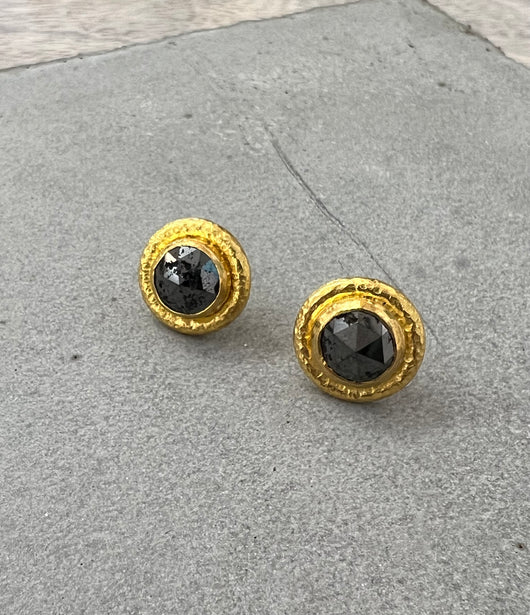 Ara 24k Gold & Black Diamond Stud Earrings