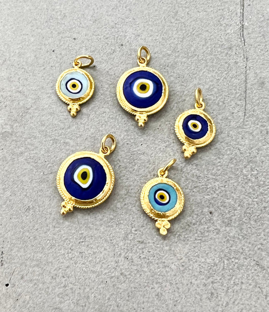 Ara 24k Gold and Light Blue Glass X-Small Eye Charm