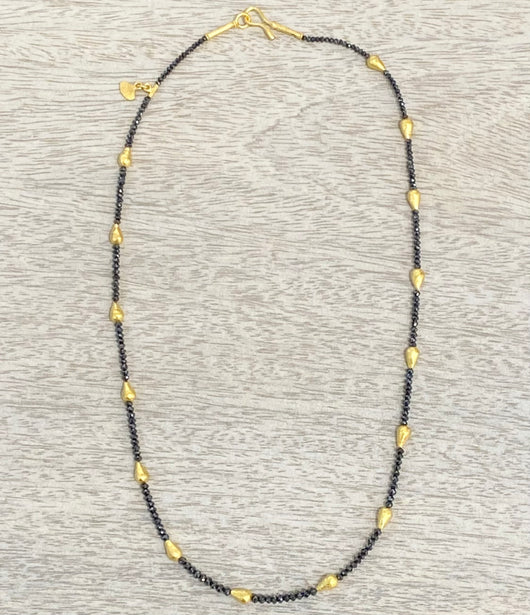 Ara 24K Black Diamond and Gold Bead Necklace