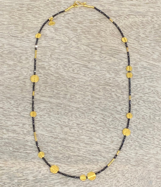 Ara 24K Black Diamond and Gold Disc Necklace