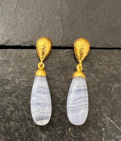 Ara 24k Gold & Lace Agate Drop Earrings