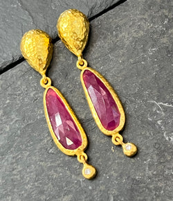 Ara 24k Gold, Ruby, & Diamond Drop Earrings