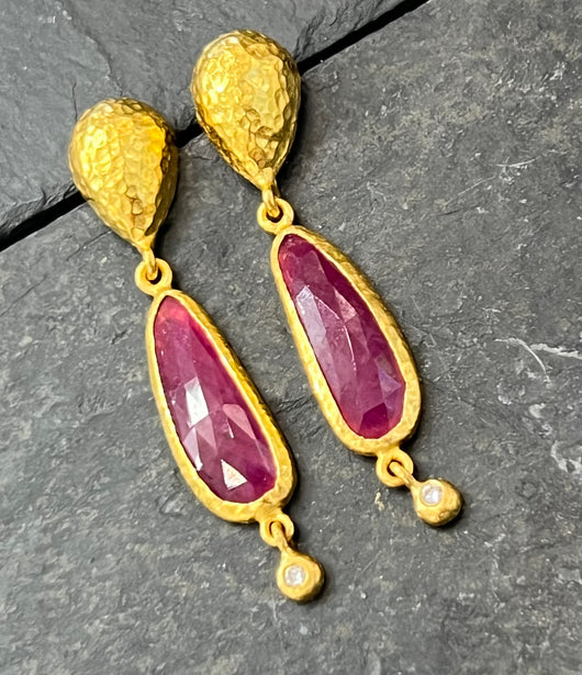 Ara 24k Gold, Ruby, & Diamond Drop Earrings