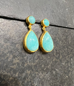 Ara 24k Gold and Amazonite Drop Earrings