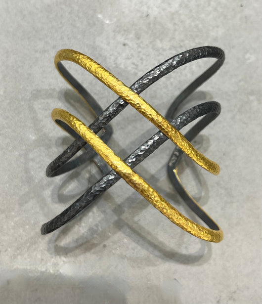 Ara 24k and Oxidized Silver Criss Cross Cuff