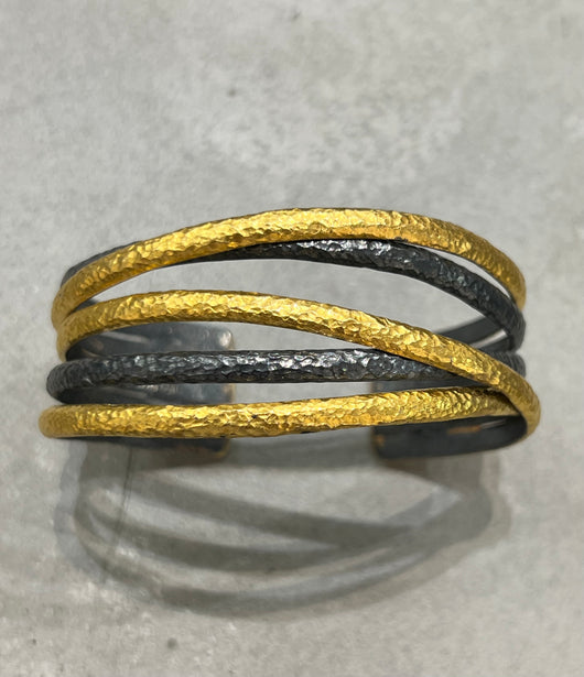 Ara 24k and Oxidized Silver 5 Lines Cuff