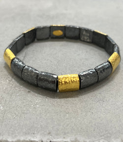 Ara Oxidized Silver and 24k Gold Stretch Bracelet