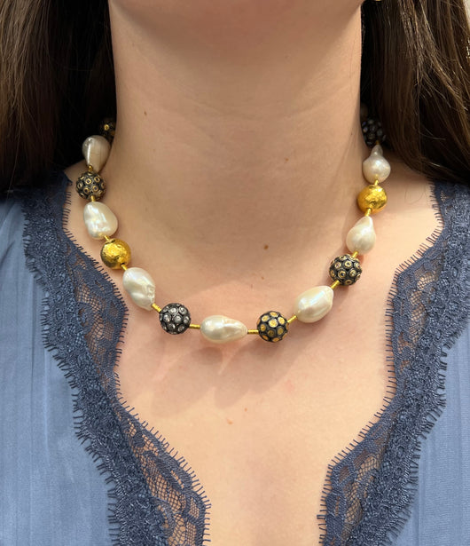 Ara 24k Pearl & Multi Gemstone Necklace