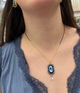 Ara 24k Gold Diamond, Blue Glass, Pearl Eye Pendant