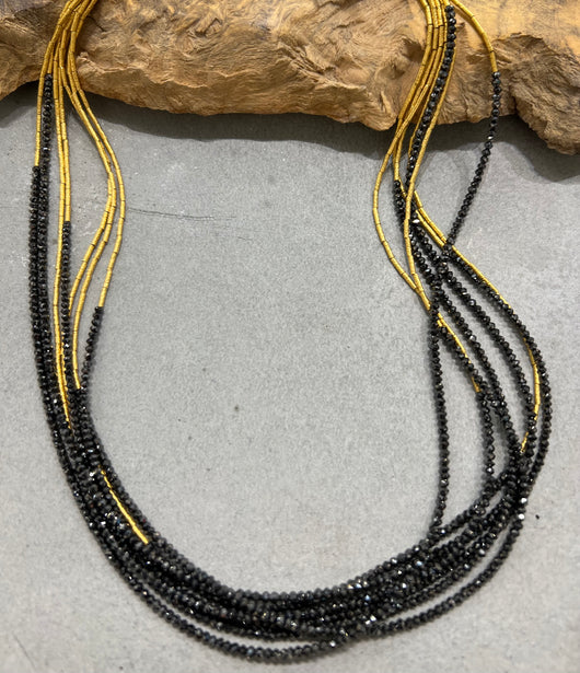 Ara 24k Gold & Black Diamond Multi Strand Necklace