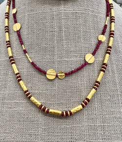 Ara 24k Gold &  Ruby Bead Necklace