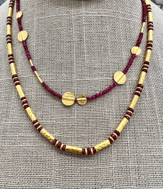 Ara 24k Gold &  Ruby Bead Necklace