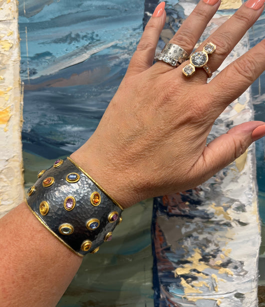 Ara 24k Gold, Silver, and Multi-Color Sapphire Cuff