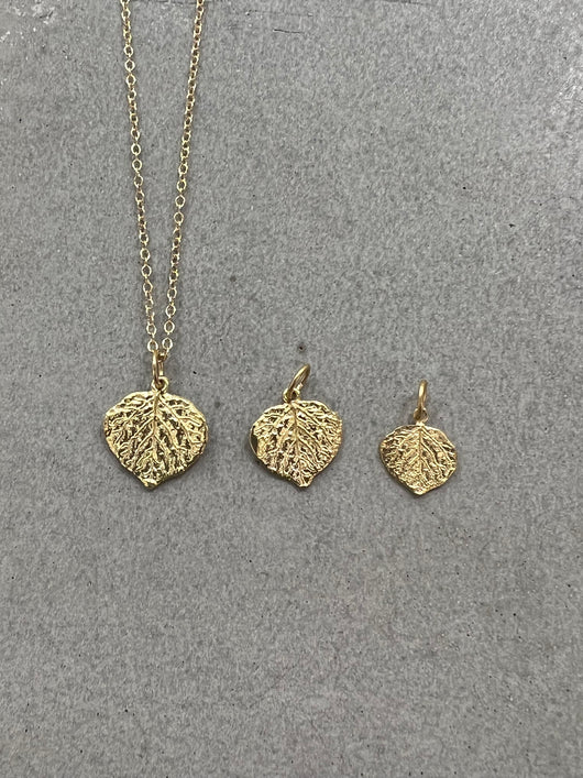 Ross Andrews Medium Yellow Gold Aspen Leaf Pendant