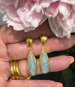 Ara 24k Gold and Aquamarine Drop Earrings