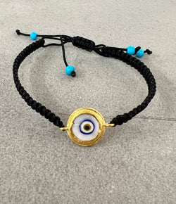 Ara Light Blue Glass Evil Eye Macrame Bracelet