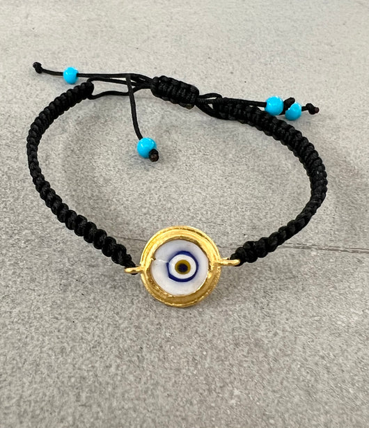 Ara Light Blue Glass Evil Eye Macrame Bracelet