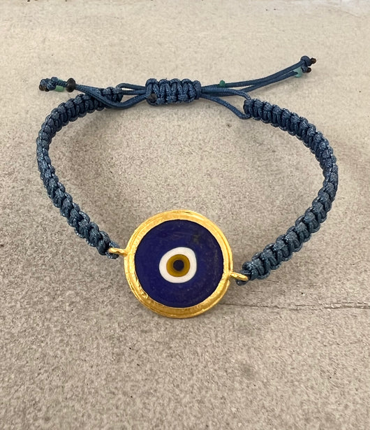 Ara Dark Blue Glass Evil Eye Macrame Bracelet