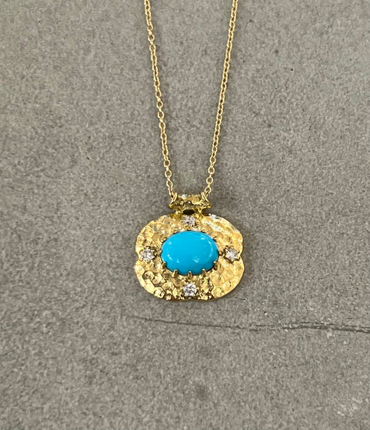 Ross Andrews Turquoise and Diamond Pendant Necklace