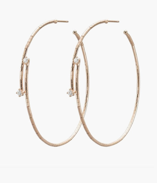 Mattia Cielo Large Rugiada Yellow Gold & Two Diamond Bypass Hoop Earrings
