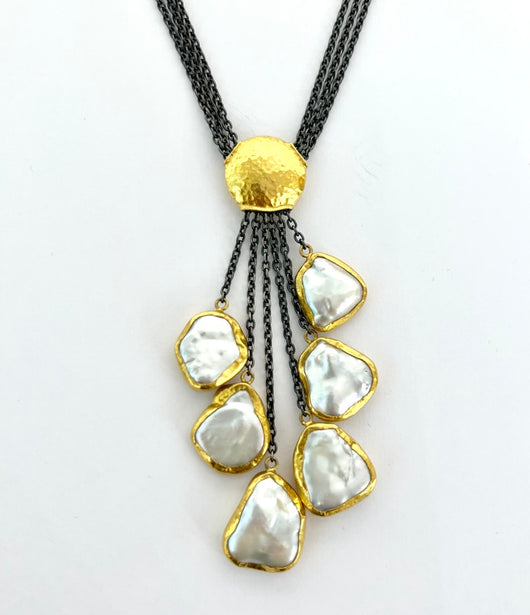 Ara 24kt Gold and Pearl Tassel Necklace