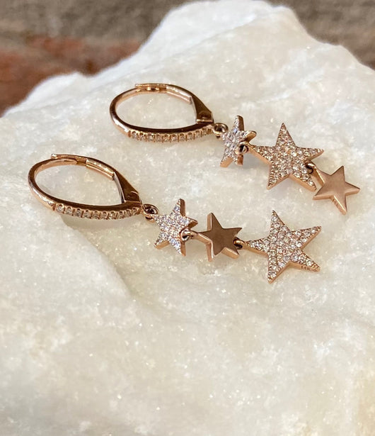 Andi Alyse Rose Gold and Diamond Hanging Star Earrings