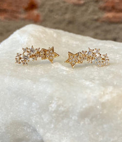 Andi Alyse Yellow Gold and Baguette Diamond Star Earrings