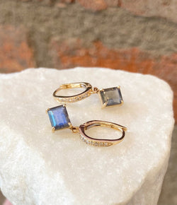 Andi Alyse Diamond and Labradorite Huggie Earrings