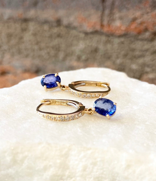 Andi Alyse Diamond and Sapphire Huggie Drop Earrings