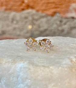 Andi Alyse Yelllow Gold and Diamond Flower Stud Earrings