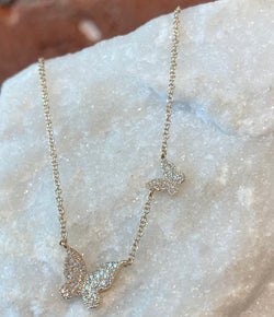 Andi Alyse Yellow Gold and Diamond Double Butterfly Necklace