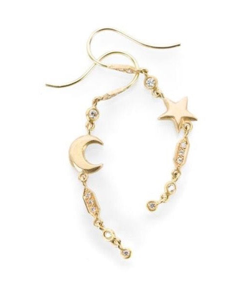 Annie Fensterstock Moon and Star Dangle Earrings