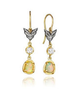Annie Fensterstock White Sapphire and Opal Wing Earrings