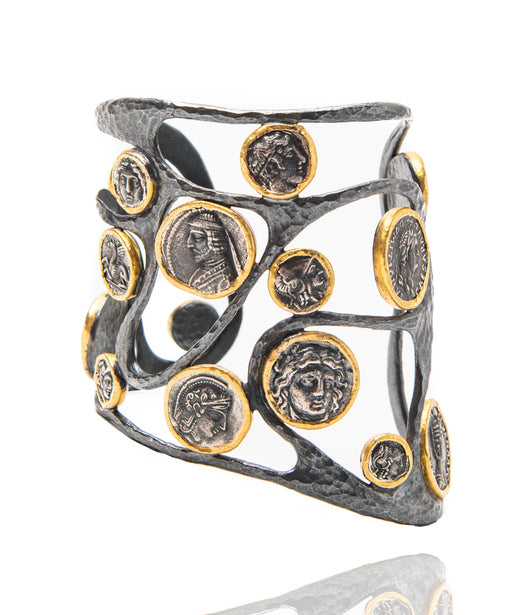 Ara Silver Coin Replica and 24kt Gold Wide Cuff