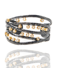Ara White Sapphire, 24kt Gold and Oxidized Silver Cuff