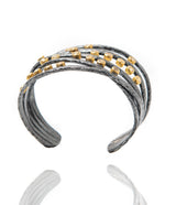 Ara White Sapphire, 24kt Gold and Oxidized Silver Cuff