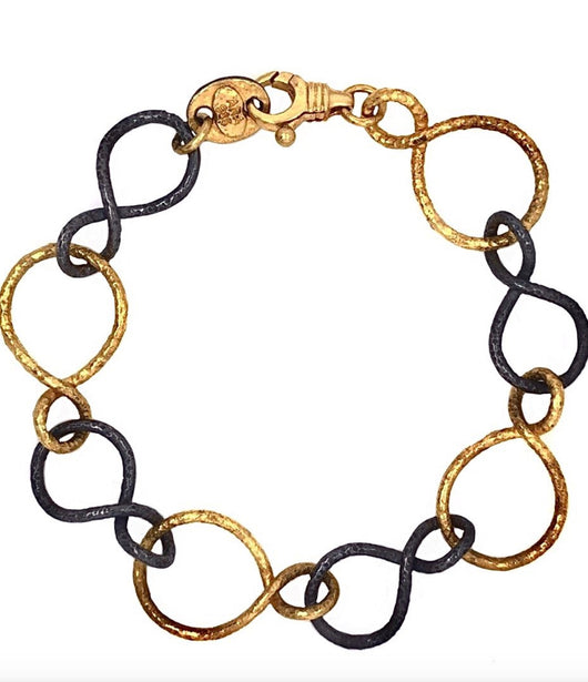 Ara 24kt Gold and Oxidized Silver Circle Link Bracelet