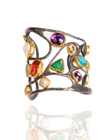Ara Semi Precious Stone, 24kt Gold and Oxidized Silver Cuff Bracelet