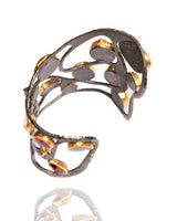 Ara Semi Precious Stone, 24kt Gold and Oxidized Silver Cuff Bracelet