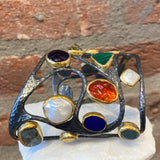 Ara Semi Precious Stone, 24kt Gold and Oxidized Silver Cuff Bracelet