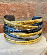 Ara 24kt Gold and Oxidized Silver Criss-Cross Cuff Bracelet
