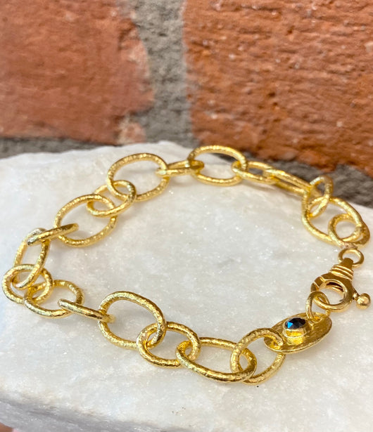 Ara 24kt Gold Link Bracelet with Black Diamond Detail