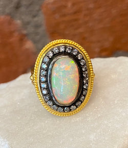 Ara Opal Center Stone, Diamond and 24kt Gold Ring