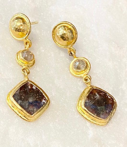 Ara Brown and Champagne Diamond Dangle Earrings