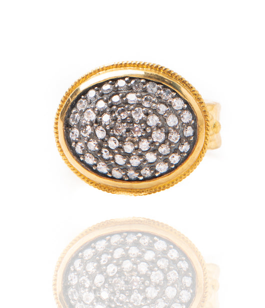 Ara Pave Diamond and 24kt Gold Oval Ring