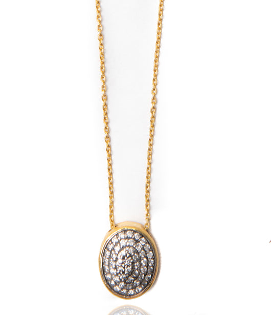 Ara Pave Diamond and 24kt Gold Oval Necklace